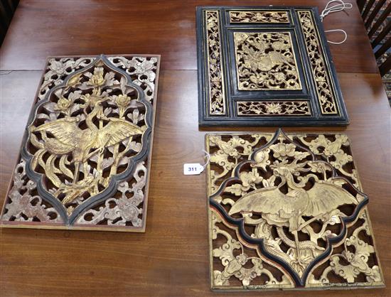 Three Chinese giltwood plaques
